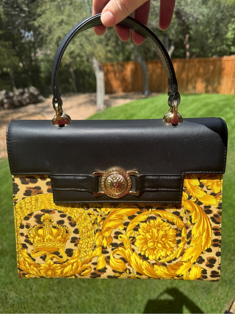 Versace Black and Yellow Baroque Top-Handle Purse with dusty - Picture 2 of 16